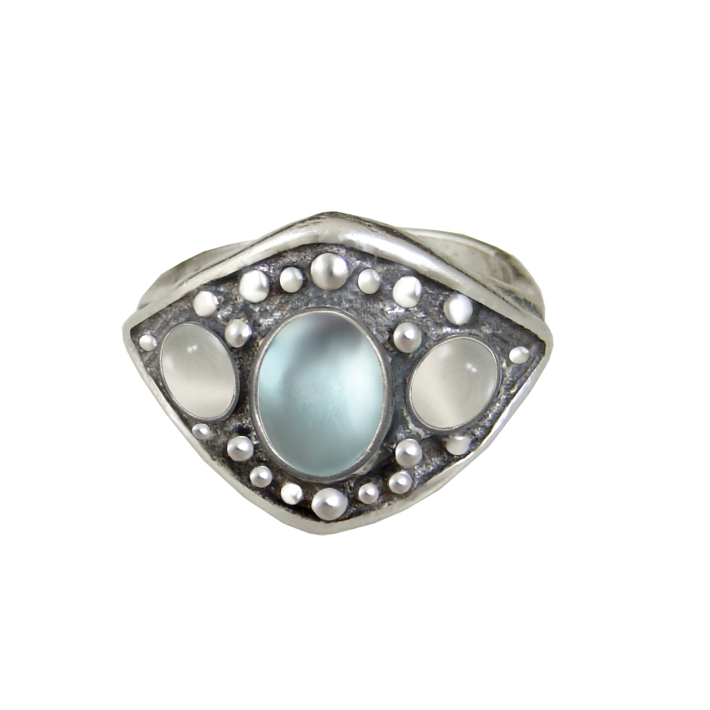 Sterling Silver Medieval Lady's Ring with Blue Topaz And White Moonstone Size 9